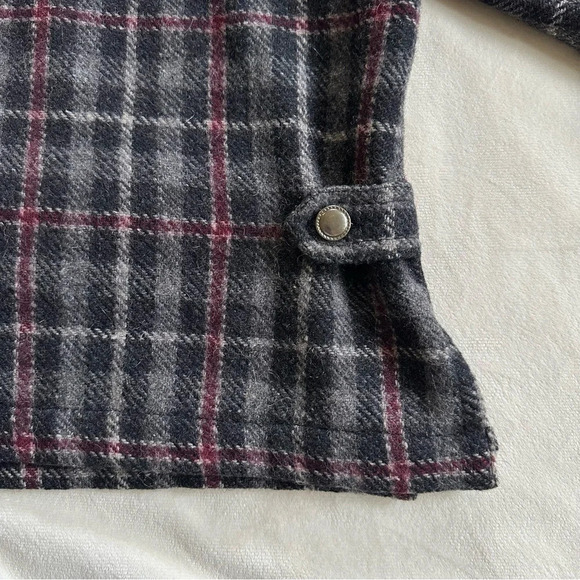 Vintage 90s Plaid Wool Blend Jacket Burgundy Gray Zip Up Size XL Boxy - Picture 6 of 8